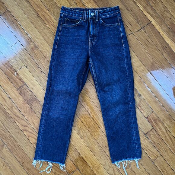 Topshop Dark Wash High Waisted Cropped Denim Jeans Size W25 - Picture 1 of 10